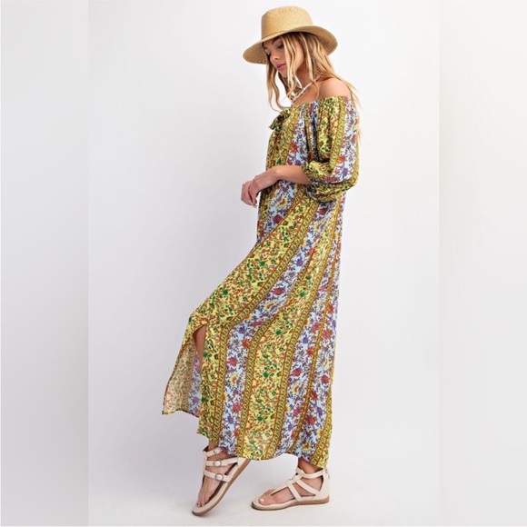 Easel Boho Cottagecore Floral Off-Shoulder Maxi Dress Size L - Picture 2 of 12